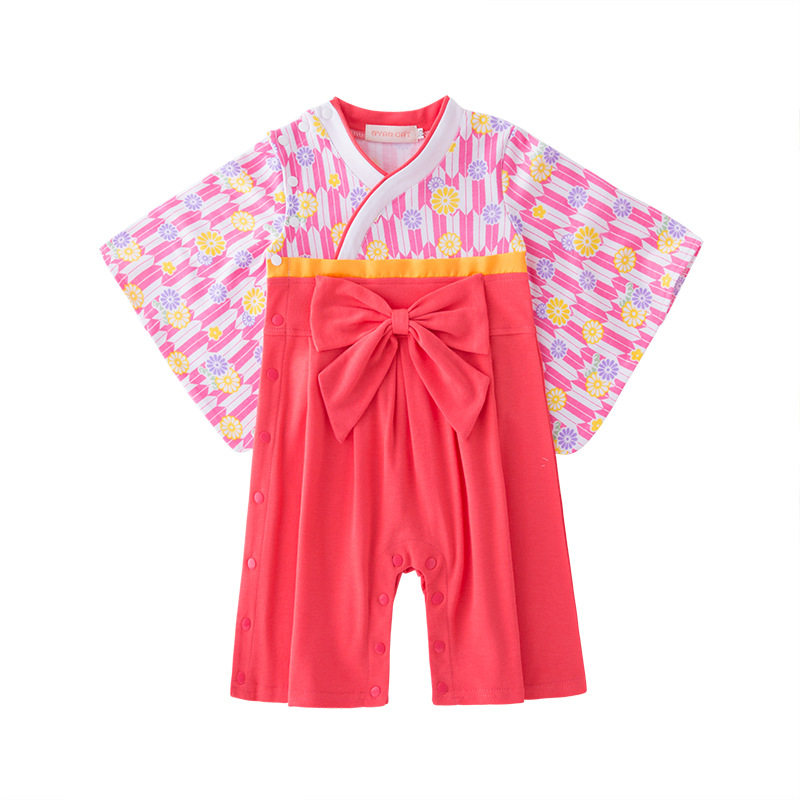 长袖粉色日式爬服印花和服衣服
