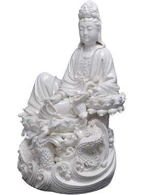 微美15寸自在骑龙德化摆件观音像