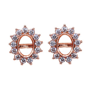 925银戴妃款耳钉空托围钻代镶嵌定制18k金托3*4-6*8-10*12mm