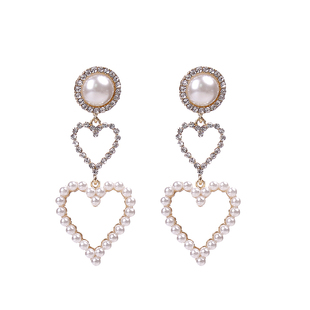 超闪水钻心形珍珠耳环长款韩国气质时尚名媛珍珠吊坠耳饰爱心耳坠