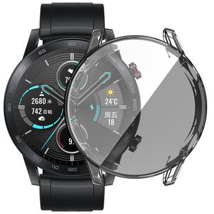 荣耀手表MagicWatch2手表带男女保护壳荣耀手表壳全包magic watch2 46/42mm保护套电镀软TPU防摔钢化膜小金表