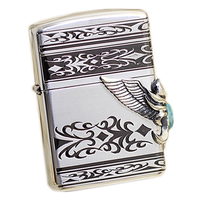 zippo日版镀银天然爱之翼打火机