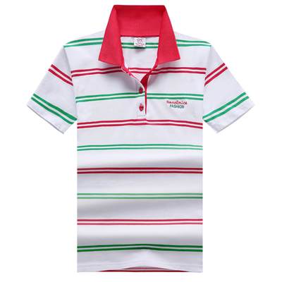 polo衫女短袖蓝白条纹翻领t恤有领子宽松带领休闲上衣薄款棉妈妈