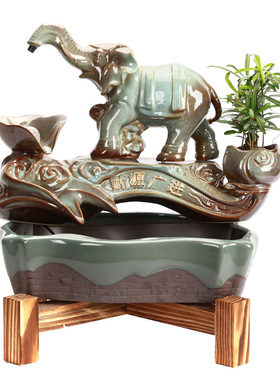 中式风陶瓷桌面喷泉招财流水器