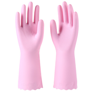 植绒手套家用厨房洗碗洗衣服一体绒短款加绒防水耐用胶皮PVC家务