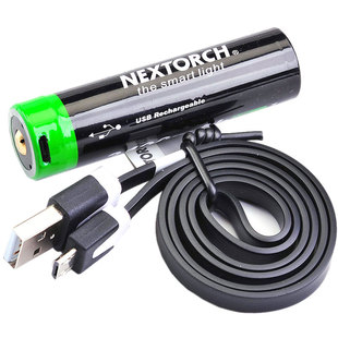 NEXTORCH纳丽德18650锂电池手电大容量2600/3400毫安+USB直充电线