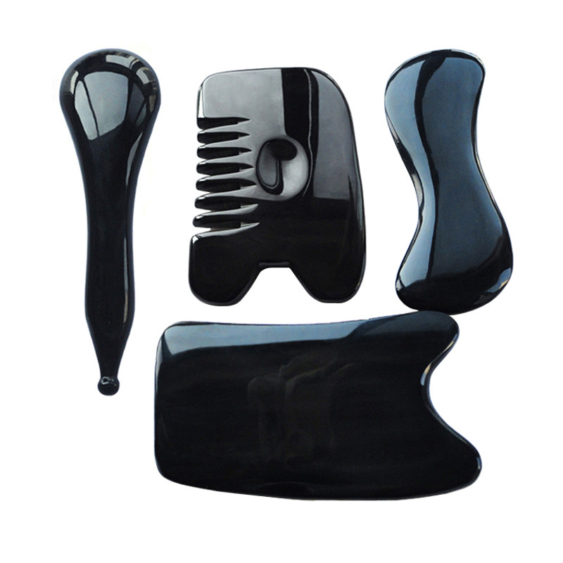 天然黑水牛角刮痧板套装面部美容神器全身通用背颈部胜玉石按摩梳