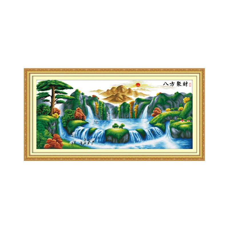 绣好的纯手工十字绣成品八方聚财