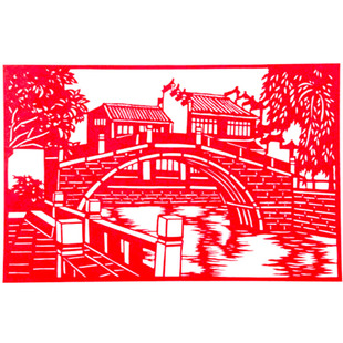 江南古镇水乡风景剪纸窗花特色手工艺品美丽乡村剪纸画中国风