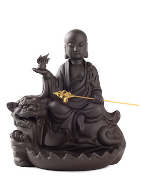 倒流香禅意风紫砂普贤菩萨佛像