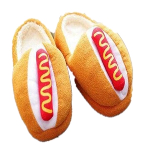食物面包热狗棉拖鞋男女冬半包跟室内静音拖鞋毛毛虫家居软底防滑