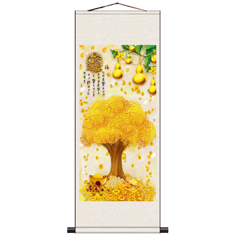 发财树元宝招财挂画客厅玄关风水画葫芦富贵如意茶楼装饰画送客户