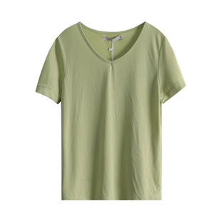 自制铜氨丝T恤女V领纯色百搭垂感修身学生内搭圆领短袖上衣潮夏季