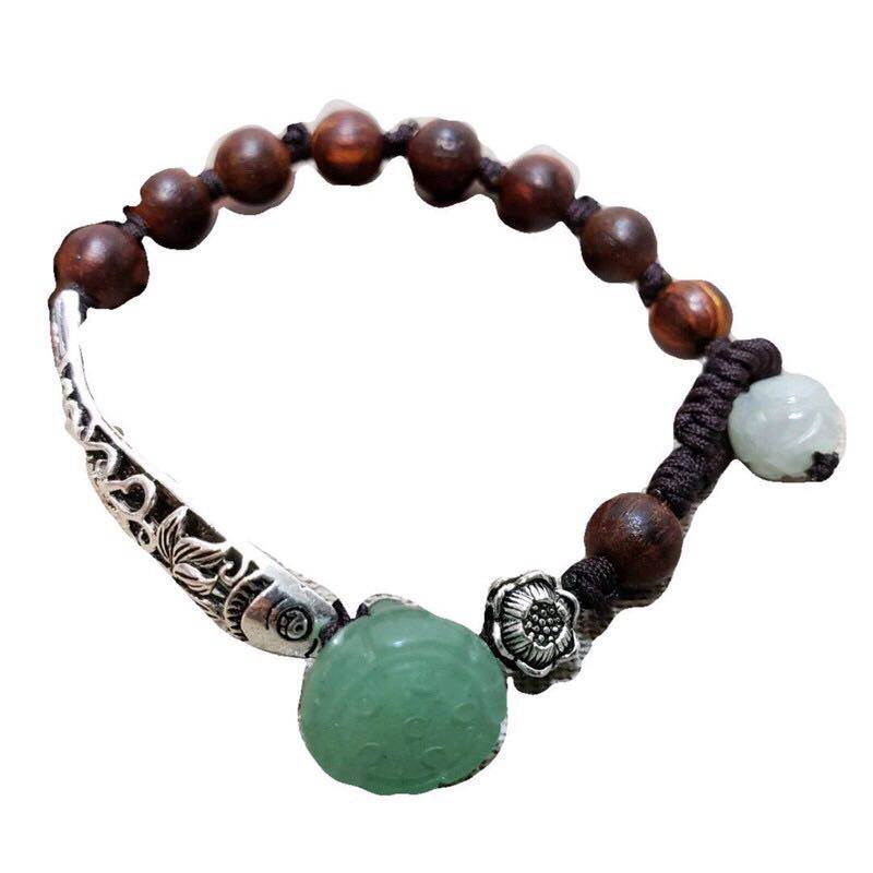 【银鱼手链】海南降真香925银手链古风手串女士手工民族风饰品