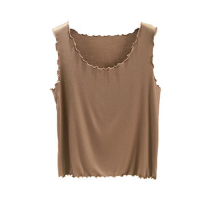 夏季莫代尔木耳边背心吊带女外穿无袖上衣内搭纯色圆领t恤打底衫
