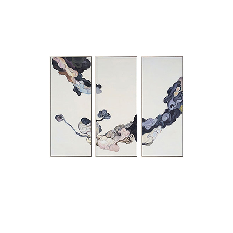 客厅三联画手绘祥云 油画  别墅会所酒店 客厅挂画