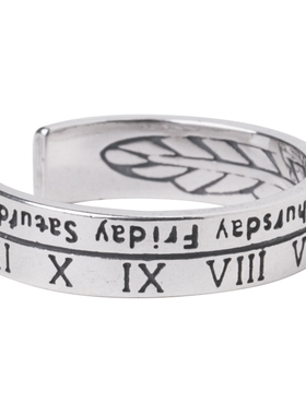 纯银复古字母双层开口可调节戒指