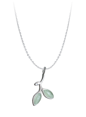 纯银绿色小树叶森系短款锁骨链