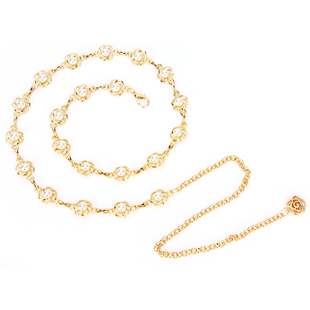 腰链女性感时尚百搭腰带珍珠花朵装饰配连衣裙子韩版衬衫金属链条