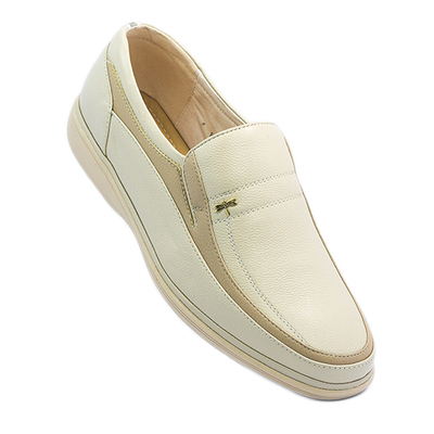 夏季新款男士商务真皮米白色浅色