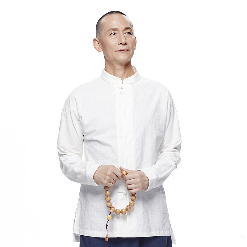 妙演心空原创衬衫男长袖中长款寸衫立领秋装复古唐装中国风衬衣