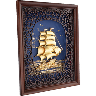 足金金箔一帆风顺帆船摆件乔迁新居礼品开业招财礼物客厅公司摆件