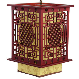 仿古木质宫灯饰实木制荷花灯笼莲花灯具东阳木雕六角中式复古吊灯