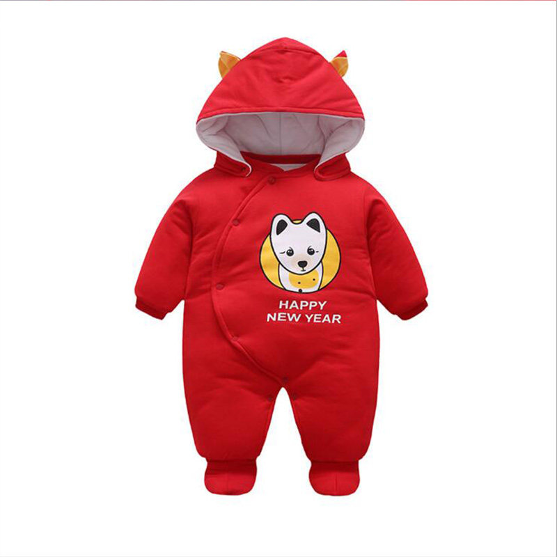 秋冬款开档连身衣新年红色爬服