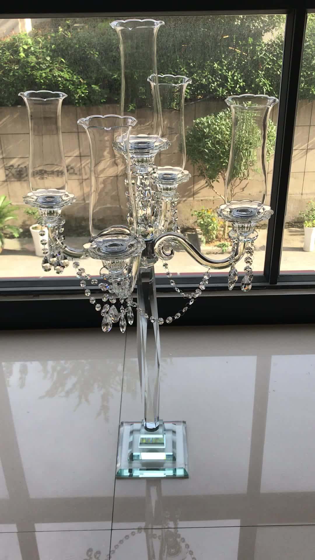5 Arms Hanging Crystal Wedding Table Candelabras On Sale For Home Decor