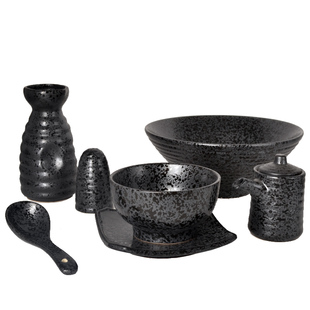 热销黑色系列餐具水墨喷点日韩风格黑色饭碗盘子碟子调料壶全配套