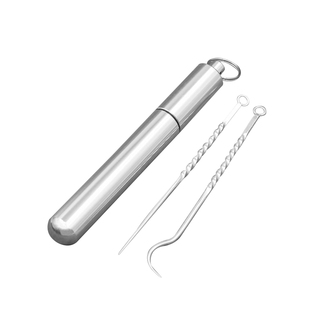 999纯银足银牙签钩随身便携式剔牙神器迷你银粉刺针筒盒口腔工具