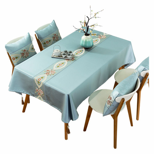 新中式刺绣桌布简约现代欧式茶几布田园餐桌布长方形台布带桌旗款