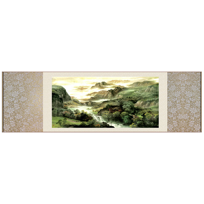 秋色正清华山水聚宝盆招财风水画办公室茶楼酒店壁画定制丝绸挂画