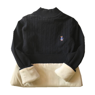 男女童加绒毛衣儿童中高领黑白色全棉打底衫中大童加厚套头针织衫