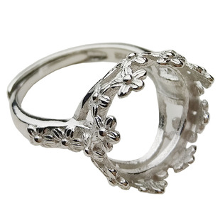 大号圆珠珍珠s925纯银活口戒指托空托diy女开口戒托包邮14至16mm