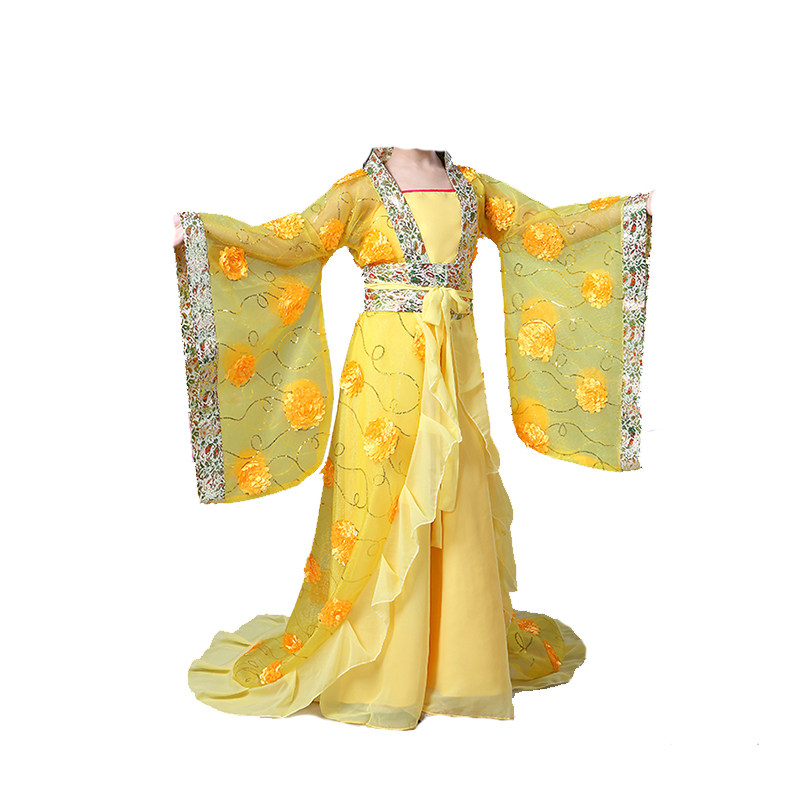 儿童古装贵妃拖尾表演服唐朝仙女裙古代汉服娘娘唐装演出服装春夏