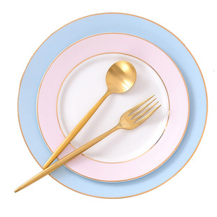ins网红餐盘拍照盘子蛋糕盘甜品盘 北欧西餐盘早餐盘金边摆拍盘