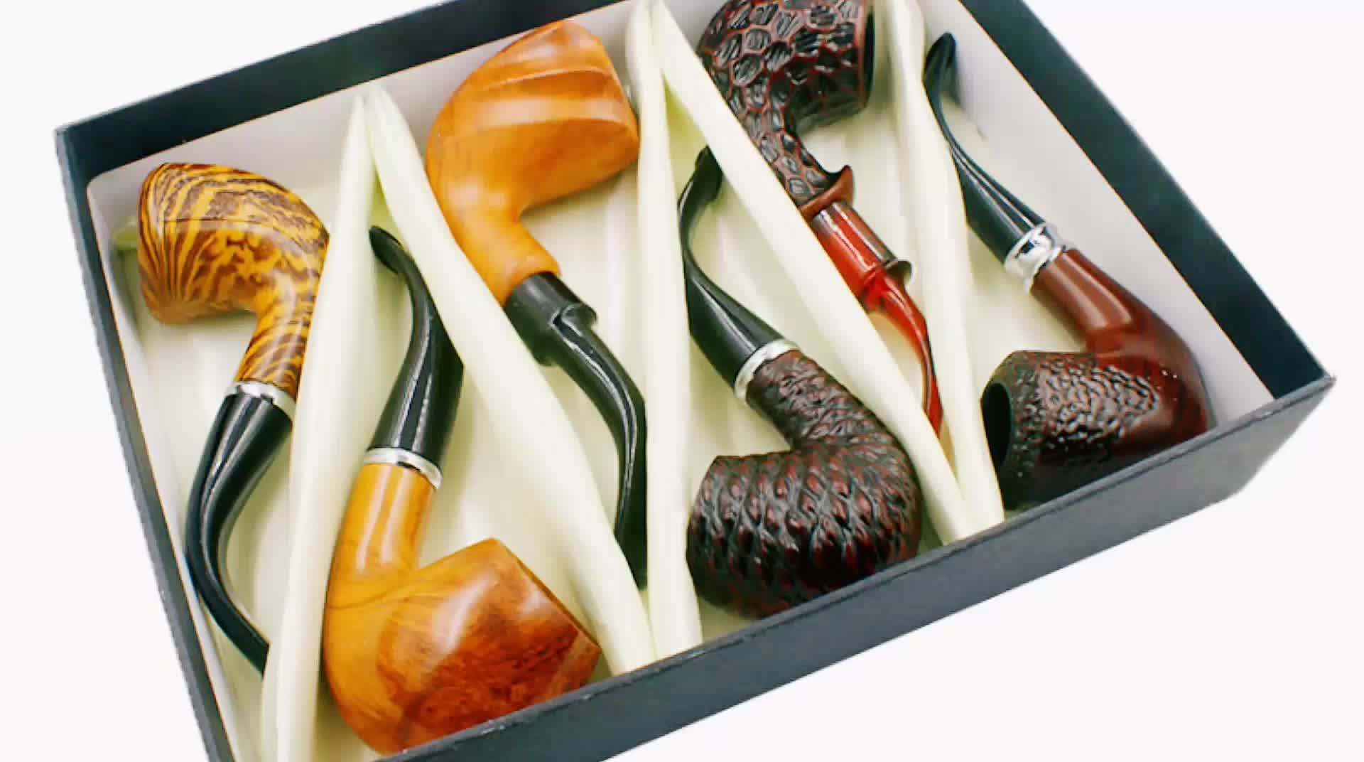 One Set 6 Pcs Durable Carved Wood Color Resin Smoking Pipes Cigar