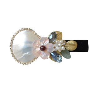 韩国发饰复古国风中式贝壳水晶金属树叶发夹边夹鸭嘴夹顶夹刘海夹