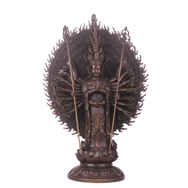 新品千手观音佛像 纯铜十一面千手观音佛像 祥狮千手观音菩萨摆件