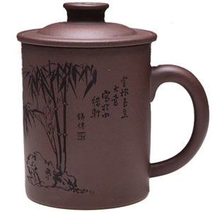 宜兴紫砂杯子竹叶节全手工办公茶具紫砂非陶瓷纯天然紫砂老料子杯