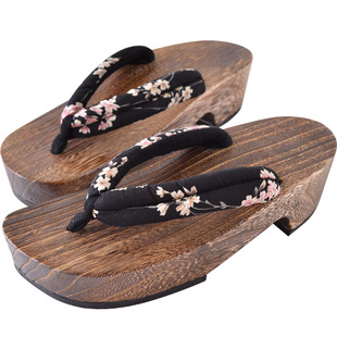 高档厚底木屐女中国风汉服cos高跟夹脚人字木拖鞋新中式坡跟凉拖