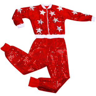 新款爵士舞街舞现代舞蹈演出服女成人亮片长袖秋冬啦啦队服套装男