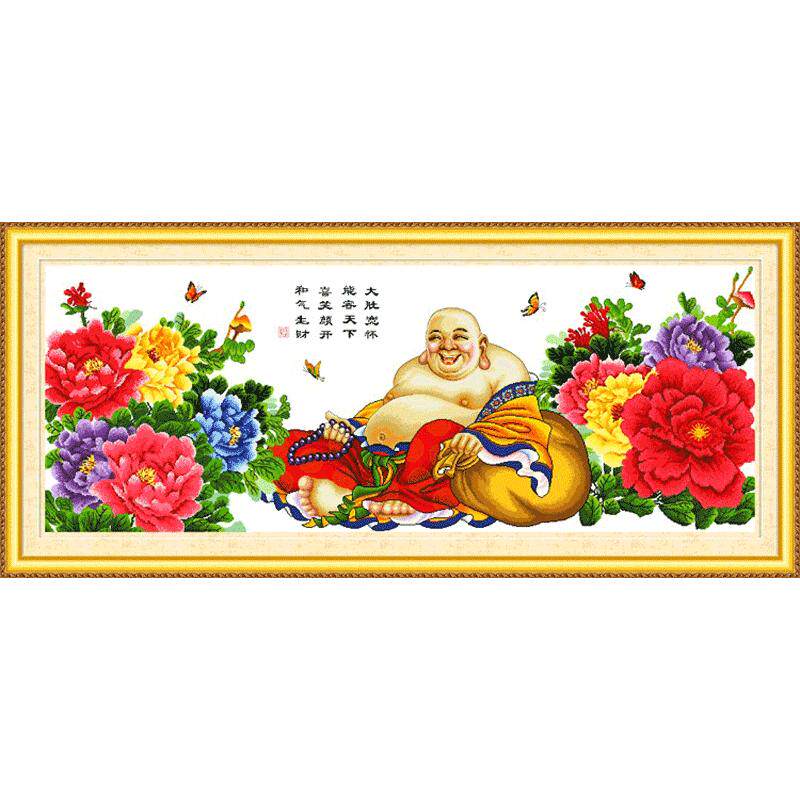 客厅笑口常开大肚佛十字绣