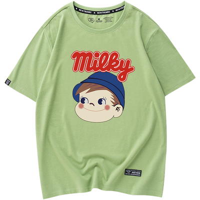 不二家联名情侣T恤夏卡通牛奶妹印花可爱宽松纯棉男女学生短袖ins