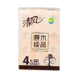 清风原木经典系列软包抽纸3层100抽4包 面纸 餐纸巾 宝宝手口纸巾