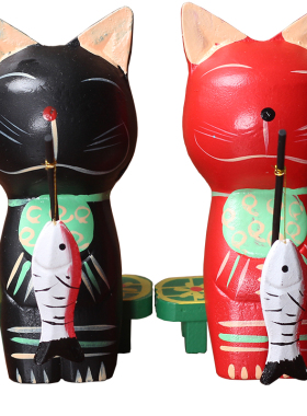 北欧风原木情侣猫电视柜装饰品