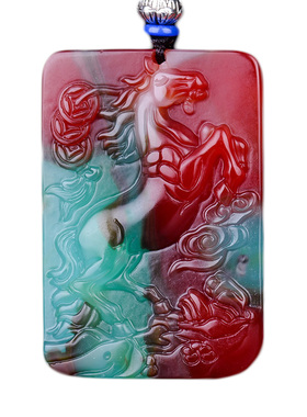 彩玉男女款鸡血石玛瑙挂件生肖马