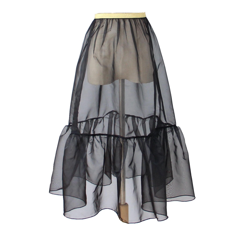 玻璃纱裙新透视欧根纱半身裙中长款透明外搭单层鱼尾裙蓬蓬裙罩裙