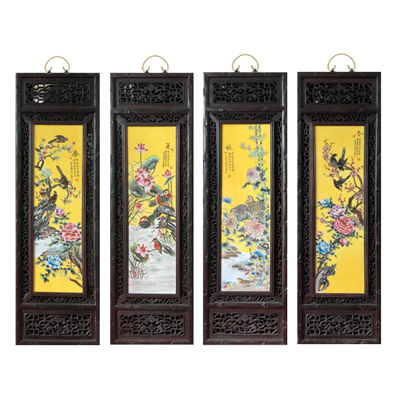 陶瓷手绘仿古实木框客厅装饰画